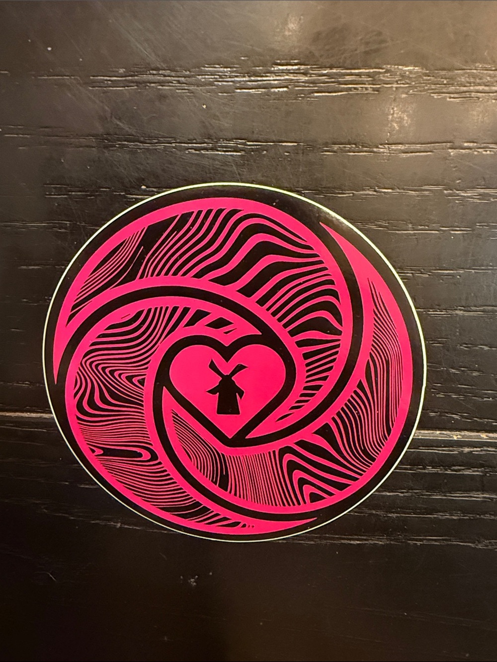 Dutch Bros Neon Pink Heart Windmill Round Wall Sticker